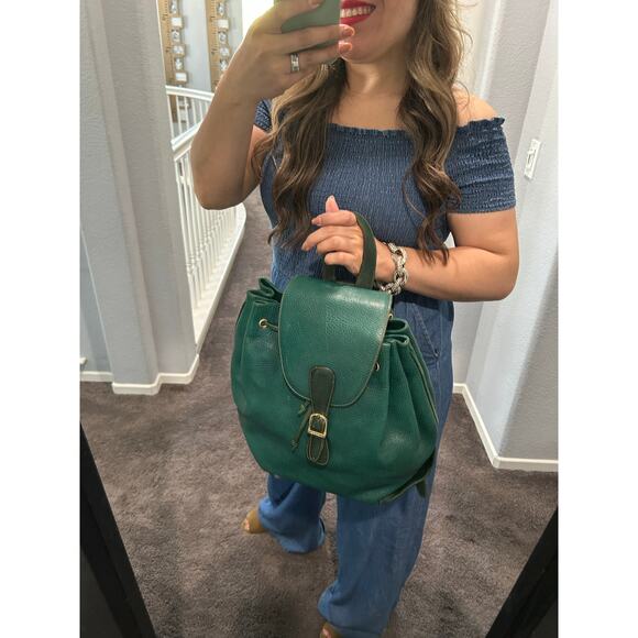 Vintage Mark Cross Rare Large Emerald Green Leather Backpack Italy #132 0700 - Picture 2 of 16